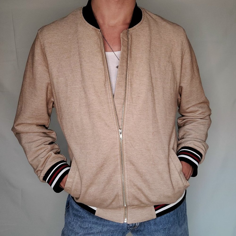 Zara Beige Textured Bomber Jacket